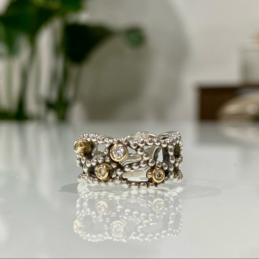 Authentic Pandora ~ Retired RARE Two-Tone Lattice Bubble Ring